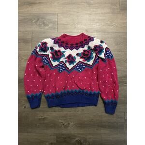 Vintage Nordstrom Point Of View Sweater Womens Small Flower Knit Fair Isle 90s